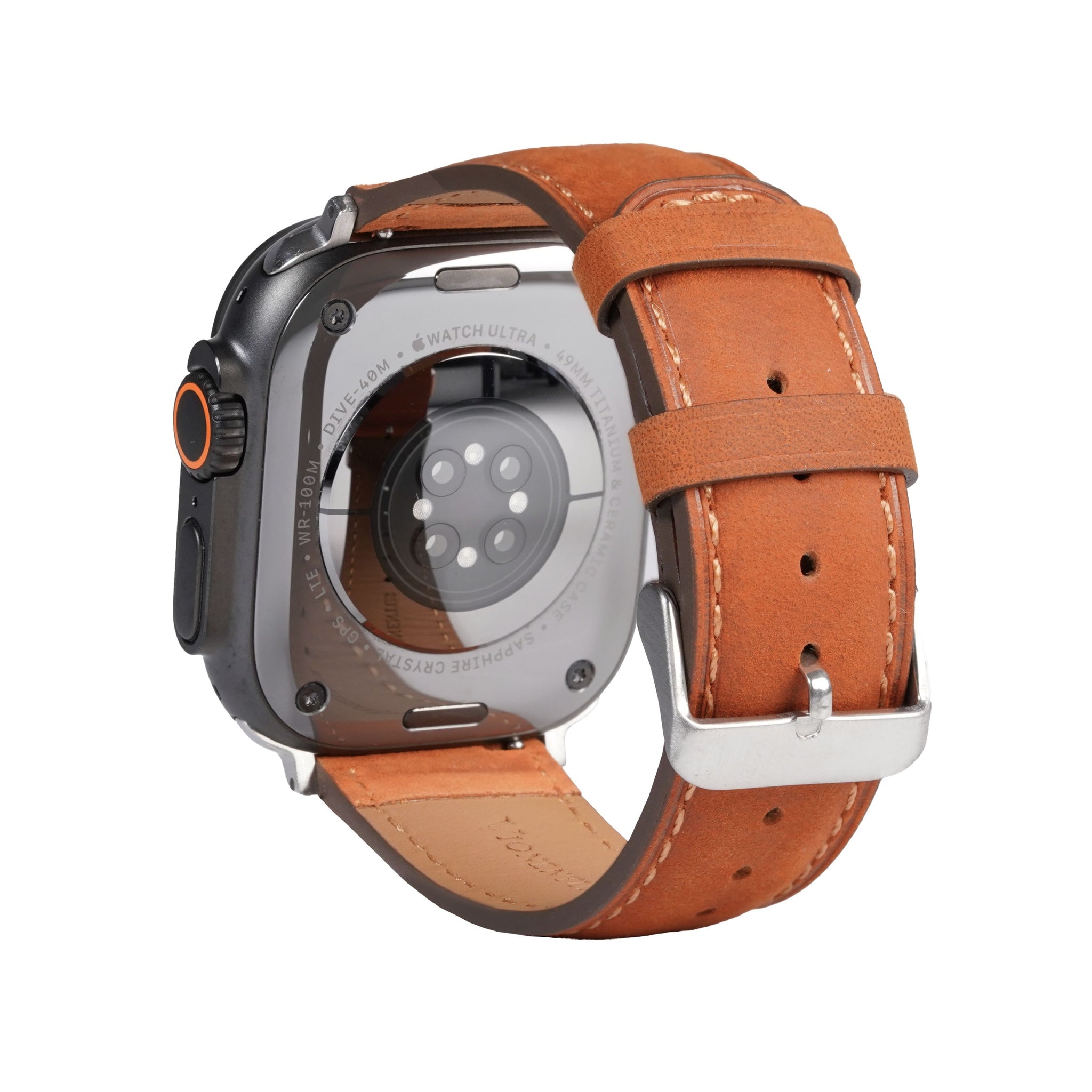 backpacking watch leather wristband Modern VN701 Leather Apple Watch Band Ultra / 46mm / Starlight / Silver Hardware